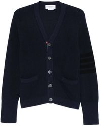 Thom Browne - Truien & Vesten ,Blauw ,Katoen Garment Dyed 4-Bar Cardigan - Lyst