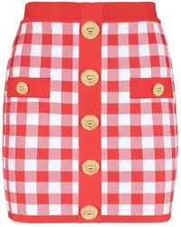 Balmain - Vichy Buttoned Mini Skirt - Lyst