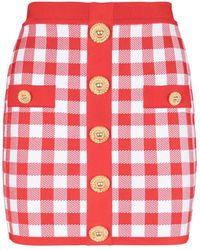 Balmain - Fijngebreide Mini-Rok Met Gingham Ruit - Lyst