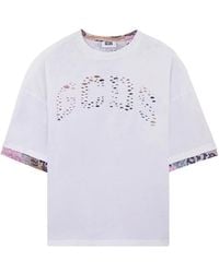 Gcds - Tops ,Wit ,Katoen Oversized T-Shirt Met Lasergesneden Logo - Lyst