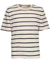 Amaranto - Tops ,Veelkleurig ,Katoen Gestreept T-Shirt Met Ronde Hals - Lyst
