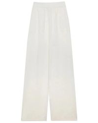 MSGM - Broeken ,Wit ,Wol Logo Geborduurd Wide-Leg Gebreide Broek - Lyst