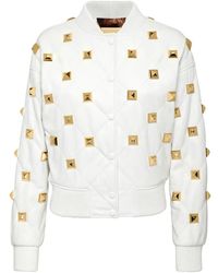 Philipp Plein - Jassen ,Wit ,Leer Leather Bomber Matelassè Studs - Lyst