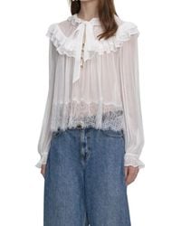 Self-Portrait - Overhemden ,Wit ,Georgette Kanten Blouse - Lyst