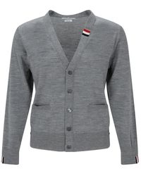 Thom Browne - Grauer wollpullover mit knopfverschluss - Lyst