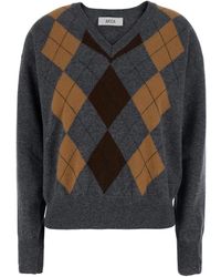 Jucca - Truien & Vesten ,Grijs ,Wol Trui Met V-Hals En Argyle Patroon - Lyst