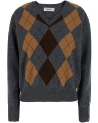 Jucca - Truien & Vesten ,Grijs ,Wol Trui Met V-Hals En Argyle Patroon - Lyst