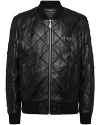 Philipp Plein - Jassen ,Zwart ,Leer Leather Bomber Ls - Lyst