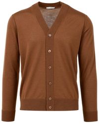 Paolo Pecora - Truien & Vesten ,Bruin ,Wol Bruine Wol V-Hals Cardigan Sweater - Lyst