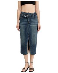 Desigual - Twisted Combined Denim Midi Skirt - Lyst