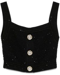 Balmain - Tops ,Zwart ,Zwarte Mouwloze Top Met Vierkante Halslijn - Lyst