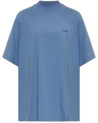 The Attico - Tops ,Blauw ,Katoen T-Shirt Met Schouderpaddings - Lyst