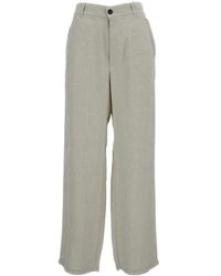 Barena - Broeken ,Grijs ,Linnen Herringbone Wide Broeken - Lyst
