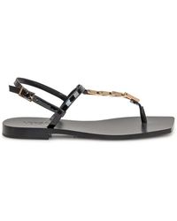 Versace - Schwarze Leder-Sandalen Mit V-Hardware - Lyst