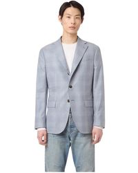 Eleventy - Jassen ,Blauw ,Wol Geruite Wol Zijde Kasjmier Jas - Lyst