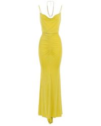 Elisabetta Franchi - Gelbes langes kleid mit drapiertem rücken - Lyst