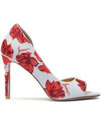 Kazar - Denim-Stoff Peep Toe Pumps Mit Bestickten Blumen - Lyst