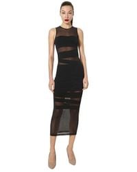 Wolford - Kleedjes ,Zwart ,Wol Sheer-Matt Grafisch Mouwloze Midi Jurk - Lyst
