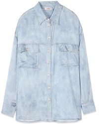 Oltre - Overhemden ,Blauw ,Denim Oversized Satijnen Overhemd Met Denim Effect - Lyst