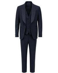 Franzese Collection - Kostuums ,Blauw ,Satijn Billioner Driedelig Smokingpak - Lyst