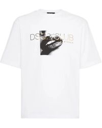 DSquared² - Tops ,Wit ,Wit Logo Print Crew Neck T-Shirt - Lyst