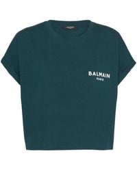 Balmain - Kurzes Paris T-Shirt mit beflocktem Print - Lyst