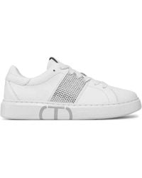 Twin Set - Weiße leder low top sneakers mit strass-detail - Lyst