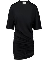 Laneus - Vestido negro de algodón con drapeado asimétrico - Lyst