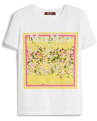 Max Mara - Weiße baumwoll-t-shirt mit gelbem schaldruck - Lyst