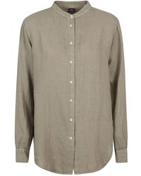 Fay - Camicia verde in lino con collo alla mandarino - Lyst