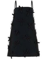 Jil Sander - Kleedjes ,Zwart ,Polyester Duchess Strikje Mini Jurk - Lyst