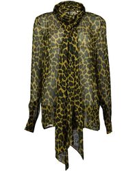Saint Laurent - Tie-Neck Blouse Met Luipaardprint - Lyst