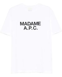 A.P.C. - Tops ,Wit ,Katoen T-Shirt Met Ronde Hals En Logo Op De Voorkant - Lyst