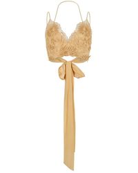 Alberta Ferretti - Tops ,Geel ,Polyester Geborduurde Cropped Top - Lyst