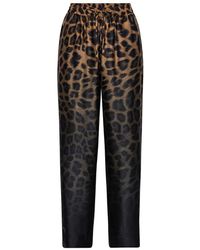 Karmamia - Broeken ,Veelkleurig ,Satijn Luipaard Gradient Losse Broek Met Elastische Taille - Lyst