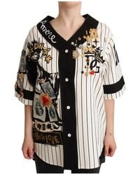 Dolce & Gabbana - Weiße und schwarze Bluse Baumwolle Crystal Charms Amore Shirt - Lyst