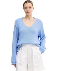 Mos Mosh - Truien & Vesten ,Blauw ,Katoen V-Hals Breiwerk - Lyst
