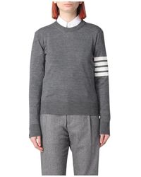 Thom Browne - Grauer Wollpullover Mit Rundhalsausschnitt - Lyst