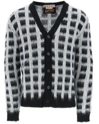 Marni - Truien & Vesten ,Veelkleurig ,Wol Geborsteld Garen Cardigan Met Ruitpatroon - Lyst