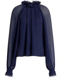 Alberta Ferretti - Zijden Crêpon Blouse Met Ruffles - Lyst