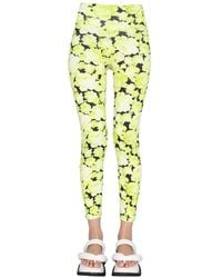 MSGM - Fitness ,Geel ,Leggings Met Bloemenprint En Hoge Taille - Lyst