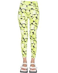 MSGM - Fitness ,Geel ,Leggings Met Bloemenprint En Hoge Taille - Lyst