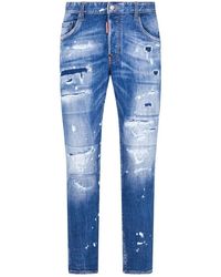 DSquared² - Blaue stretch-jeans mit distressed-details - Lyst