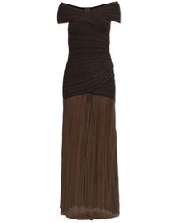 Balmain - Kleedjes ,Bruin ,Katoen Off The Shoulder Light Knit Dress - Lyst