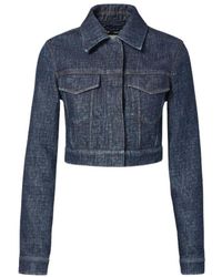 Fendi - Jassen ,Blauw ,Katoen Logo Motif Cropped Jacket - Lyst
