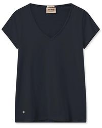 Mos Mosh - Tops ,Blauw ,Katoen V-Hals T-Shirt Biologisch Katoen - Lyst