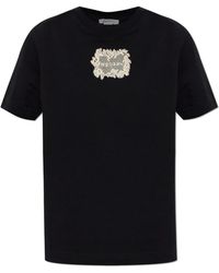 McQueen - Tops ,Zwart ,Katoen T-Shirt Met Kanten Applicatie - Lyst