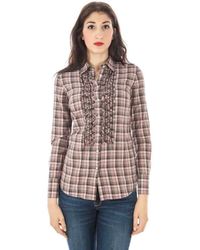 Fred Perry - Geruite Blouse Met Ruffle Detail - Lyst