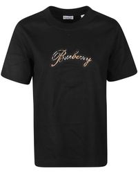 Burberry - Tops ,Zwart ,Katoen Logo Print T-Shirt Met Ronde Hals - Lyst