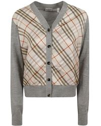 Burberry - Truien & Vesten ,Grijs ,Wol Check Panel Wol Zijde Vest - Lyst